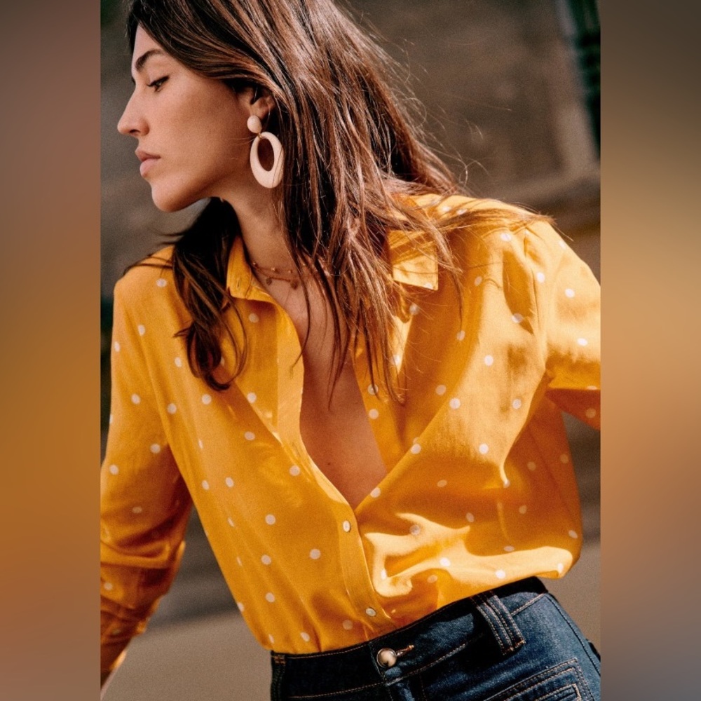 Sezane Yellow Polka Dot Blouse